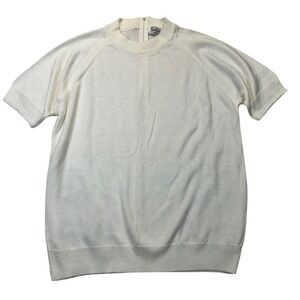 Duvet Vintage Knit‎ Top Women Medium Cream White Mock Neck Back Zip Retro 90s